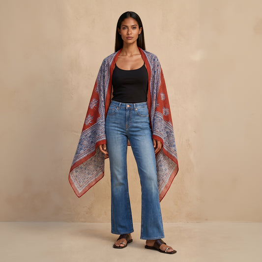 Arya Block Print Cotton Scarf & Wrap