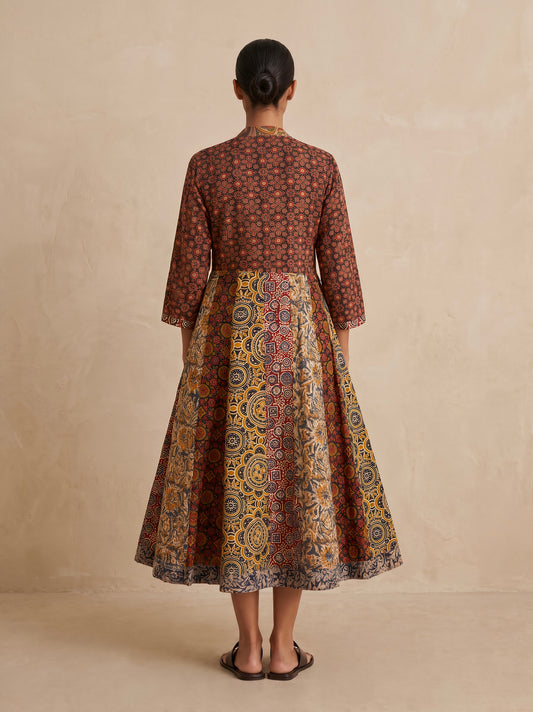 The Patchwork Ajrakh Cotton Duster| Maroonesh