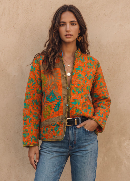 The Reversible Artisan Silk Jacket| Orange Back