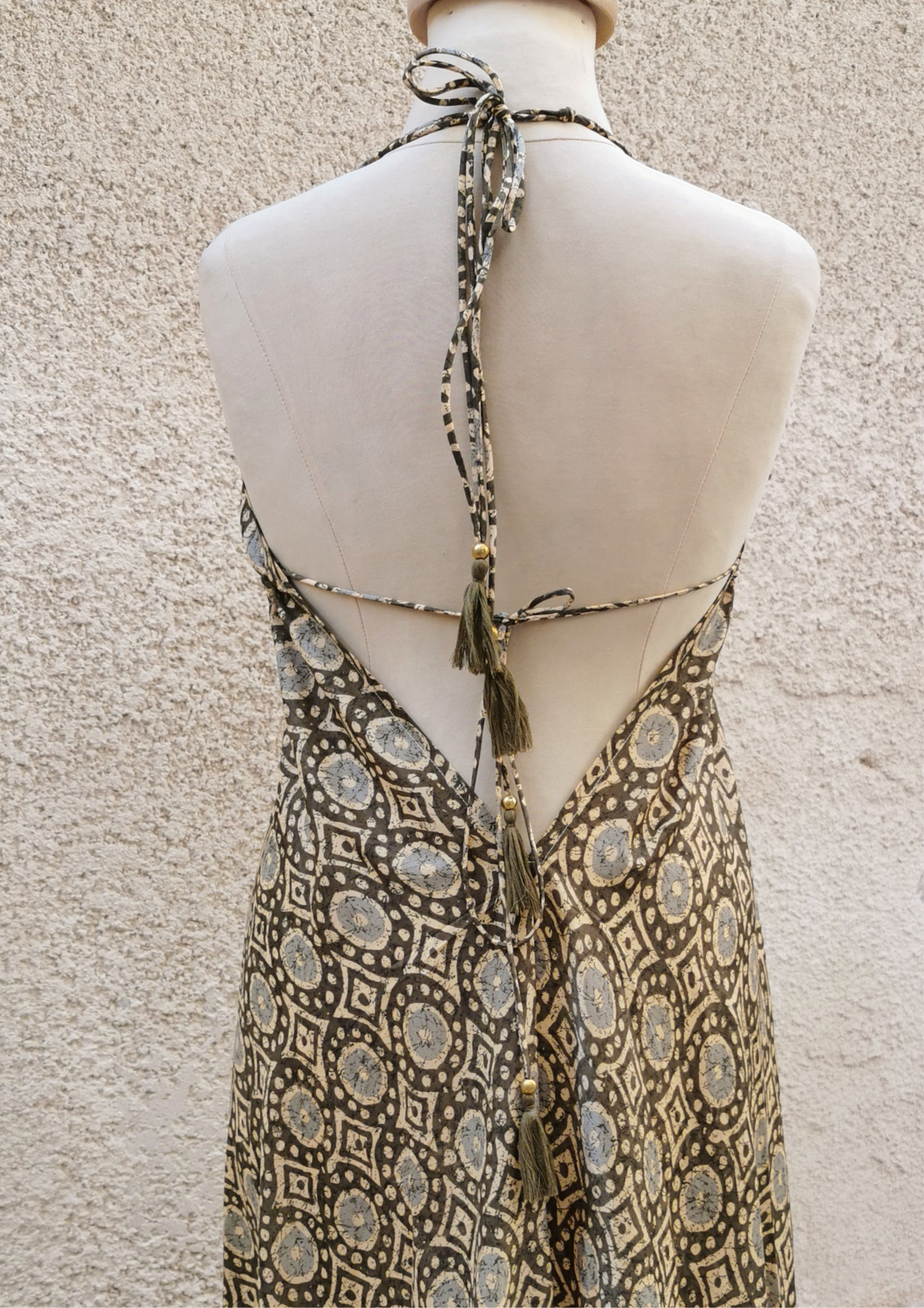 Backless Silk Dress Green Olive