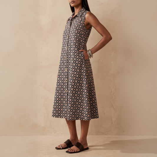 The Heritage Mirror Embroidery Dress| Black