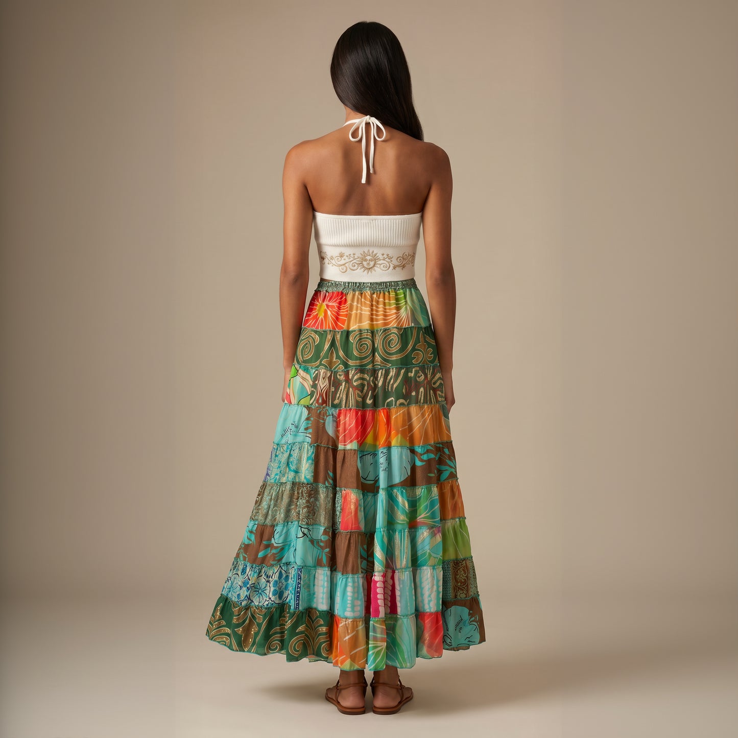 Patchwork Silk Skirt Tropical