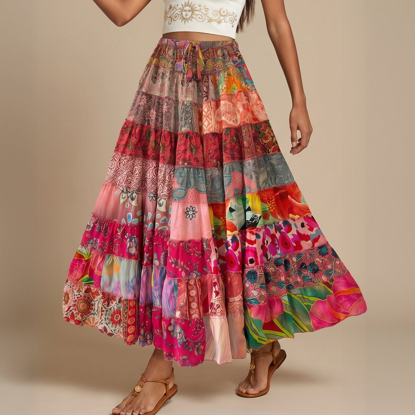 Patchwork Silk Skirt Blooms