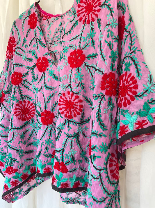 Azmiralda Hand Embroidered Crop Top| Pink