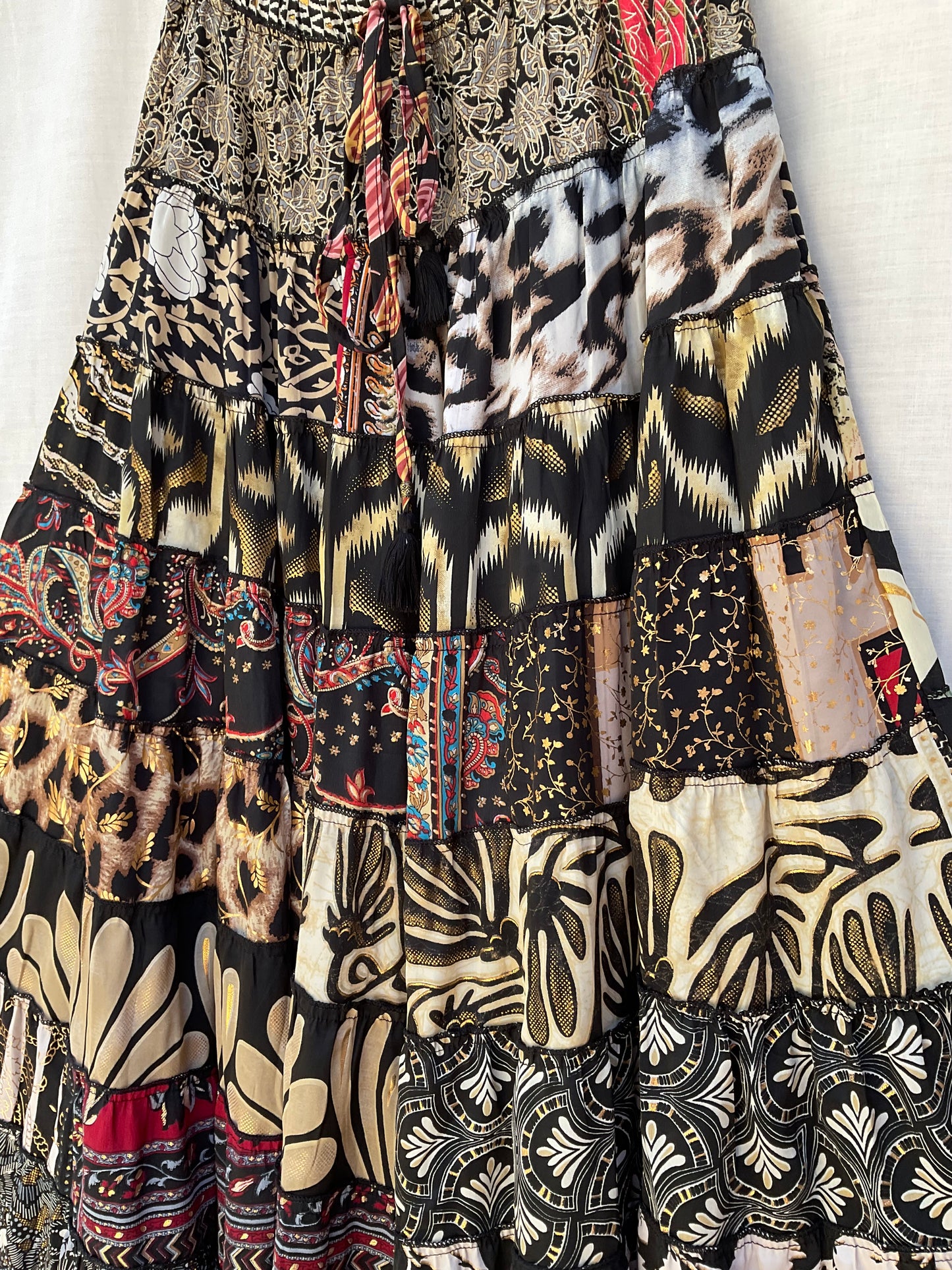 Patchwork Silk Ruffle Skirt| Lily