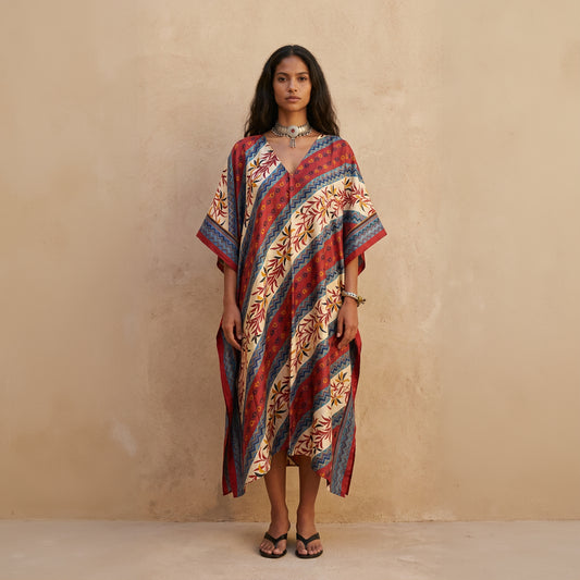 Ishtar Embroidered Silk Kaftan Dress
