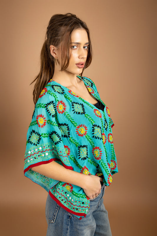 Azmiralda Hand Embroidered Top In Green