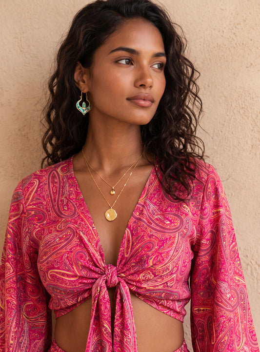 Kira Silk Cropped TOP & palazzo Set| Fuchsia