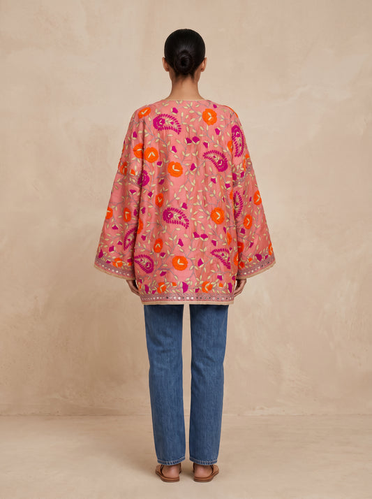 The Artisan Silk Cardigan| Peach