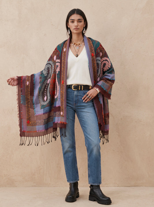 Tanvi Artisan 3 Layers Wool Scarf| Earthy