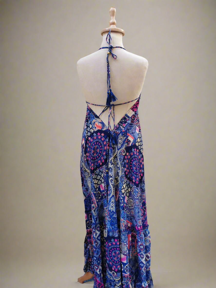 Backless Silk Dress Blue