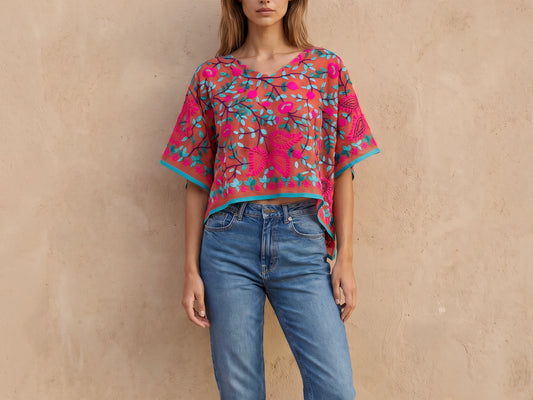 Azmiralda Hand Embroidered Top| Watermelon