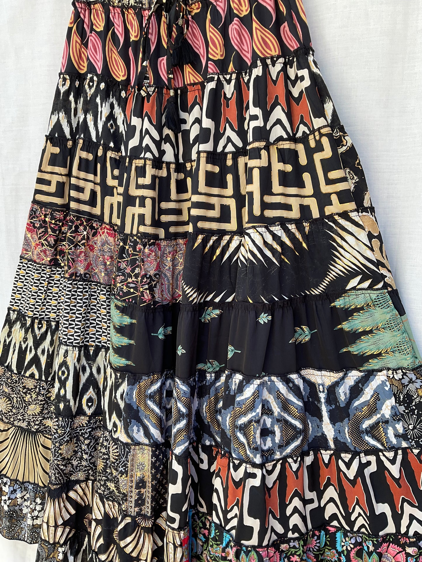 Patchwork Silk Ruffle Skirt| Desert Roses
