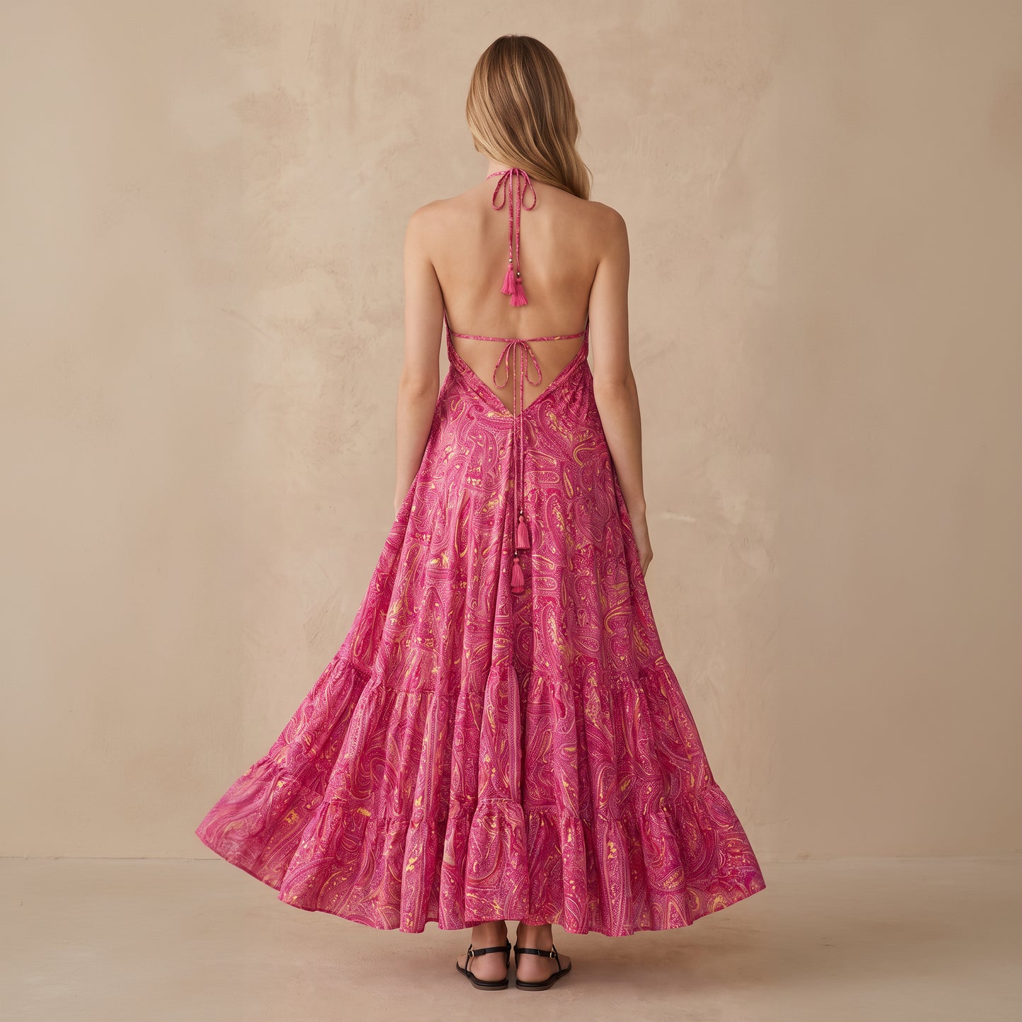Maya Silk Backless Dress Fuchsia