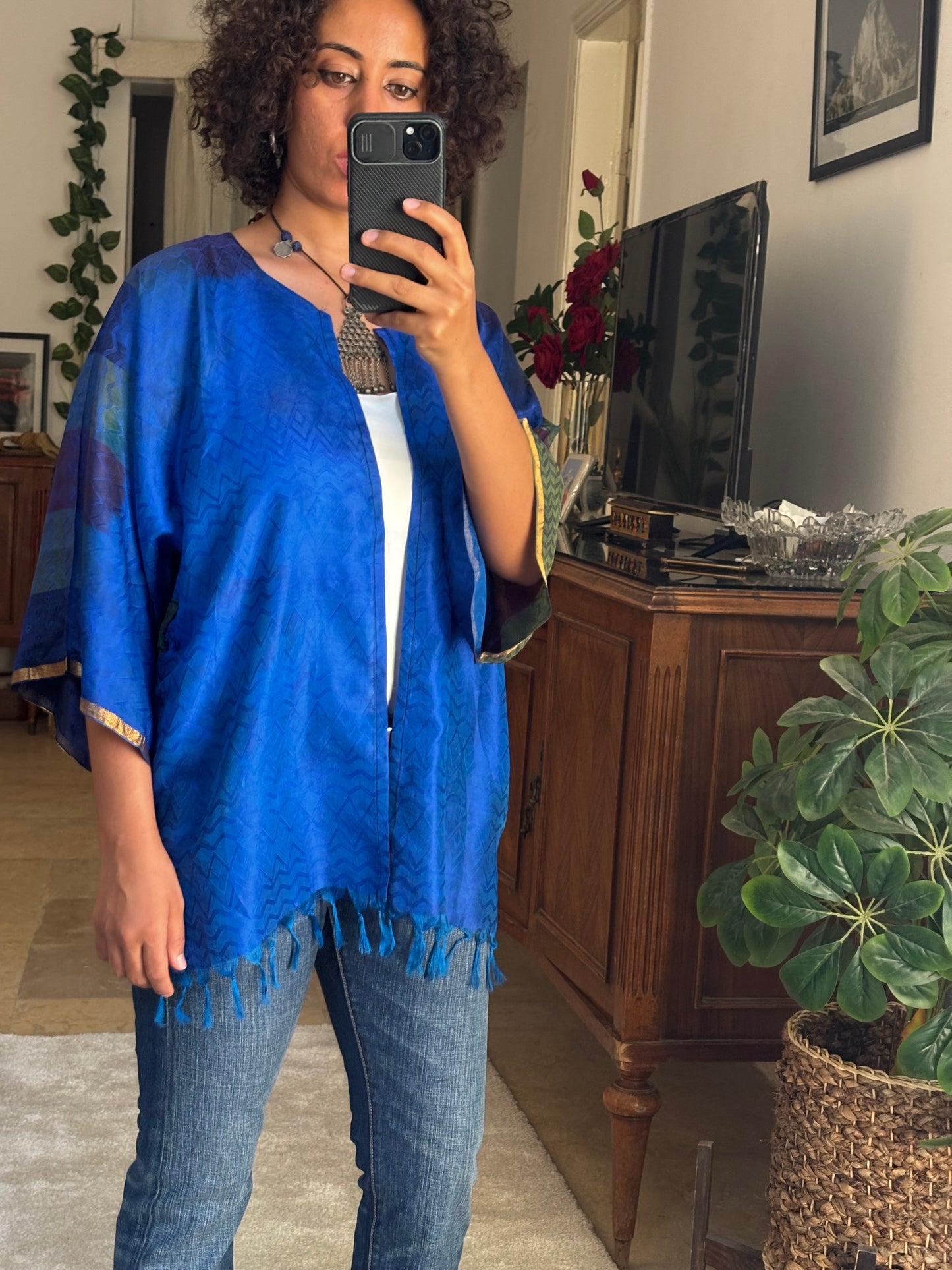 Peacock Pure Silk Short Kimono
