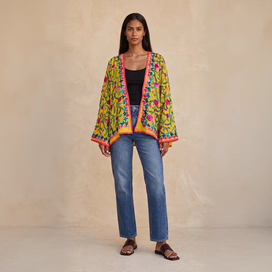 The Artisan Cardigan| Pink Yellow