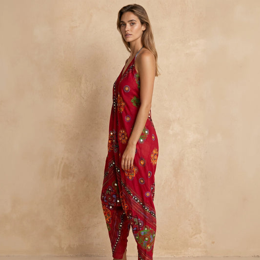 Ajar Backless Cotton Jumpsuit