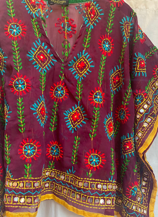 Azmiralda Hand Embroidered Top| Burgundy