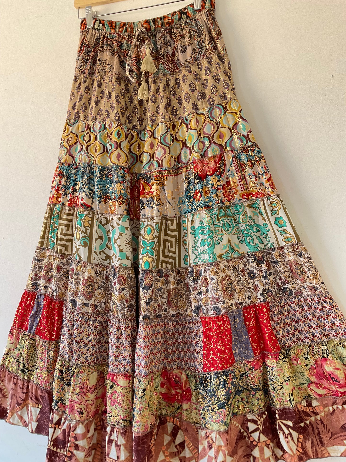 Patchwork Silk Skirt Carmel