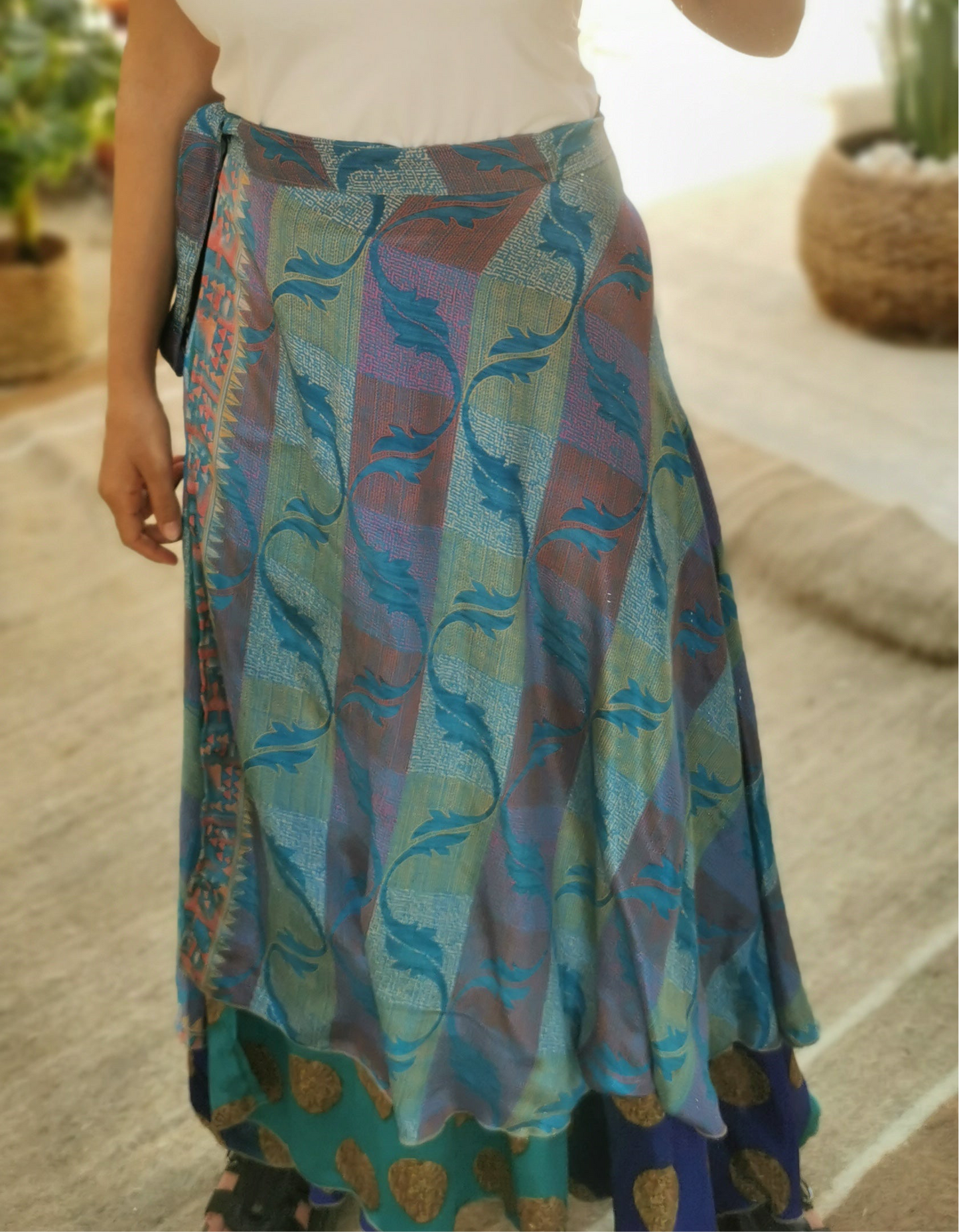 Lia Silk Double Layers Wrap Skirt