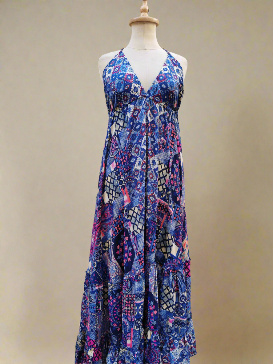Backless Silk Dress Blue