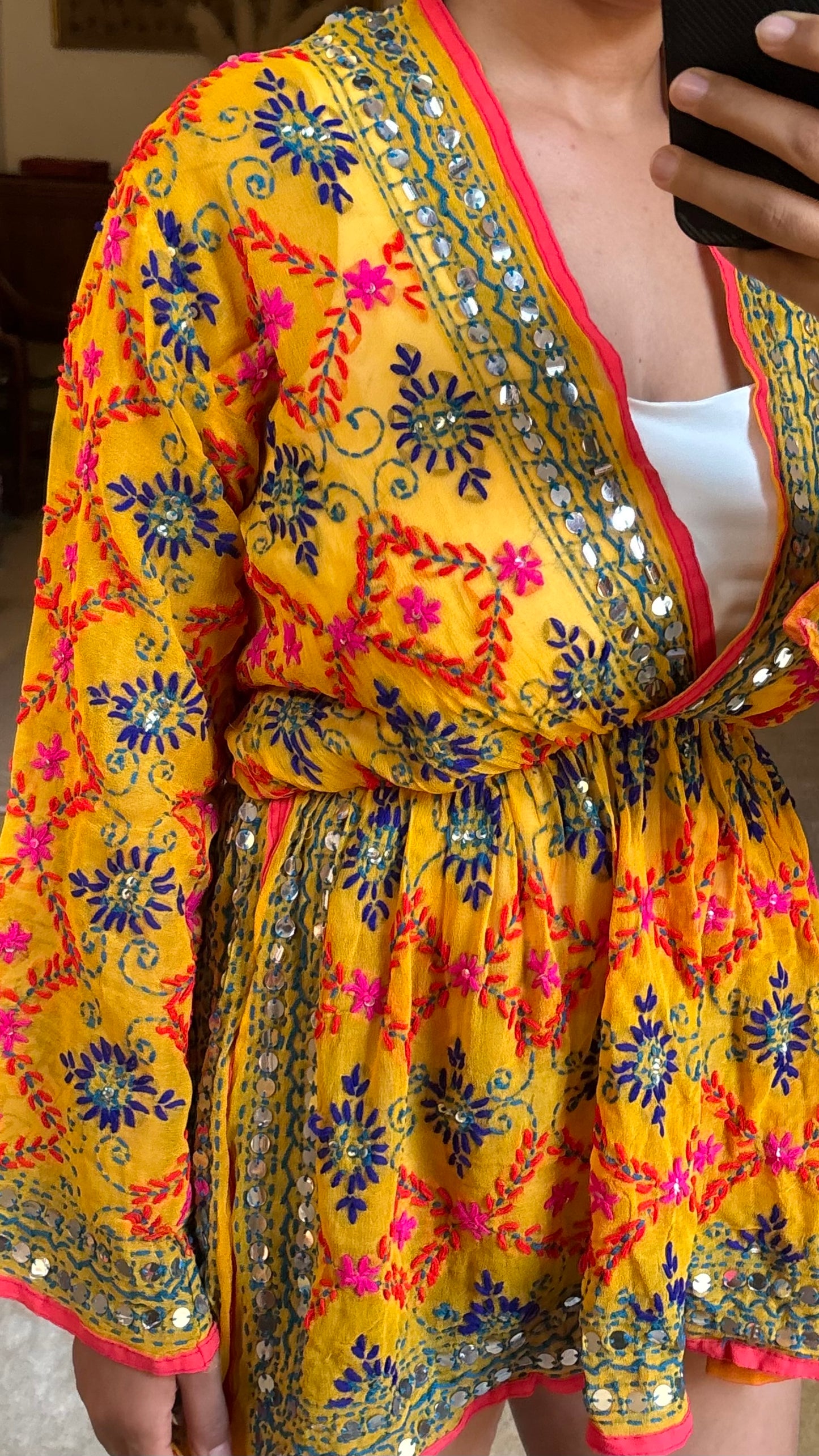Calliope Hand Embroidered Dress in Yellow