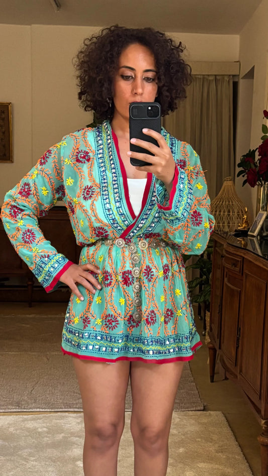 Calliope Hand Embroidered Dress in In Light Green