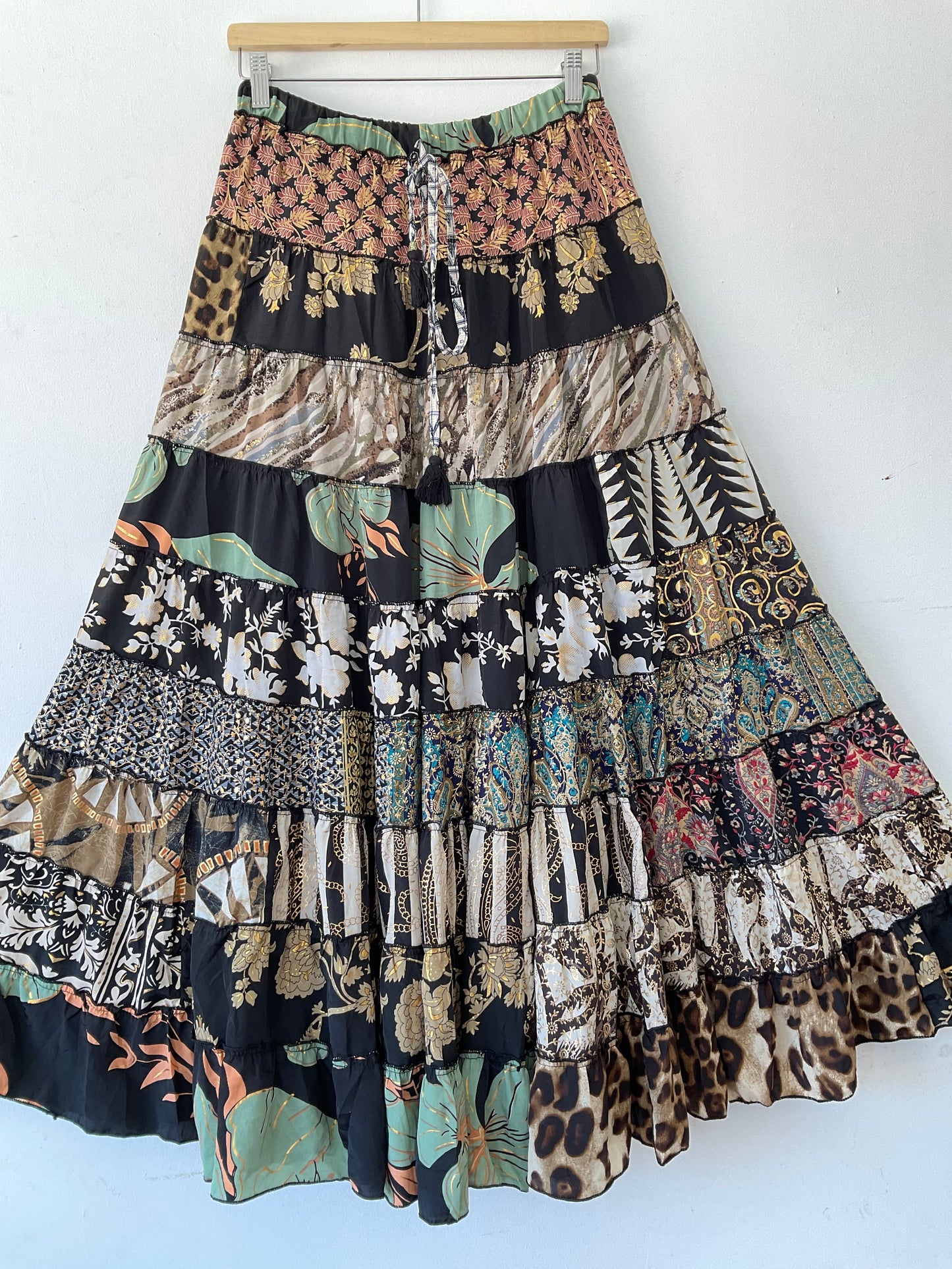 Patchwork Silk Skirt Obsidian Earth