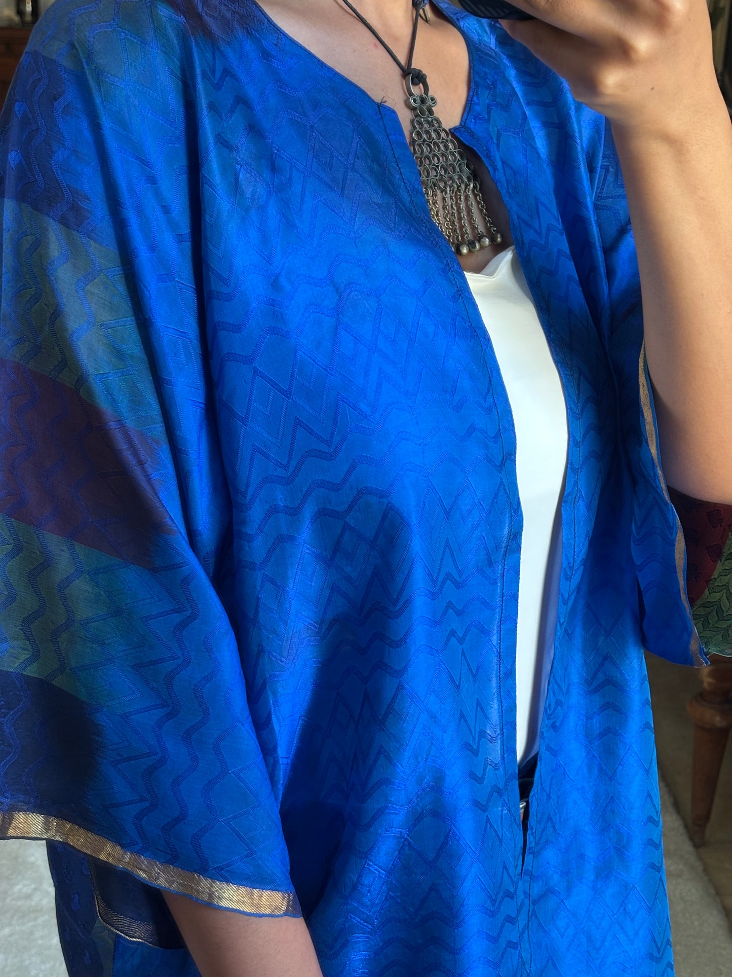 Peacock Pure Silk Short Kimono
