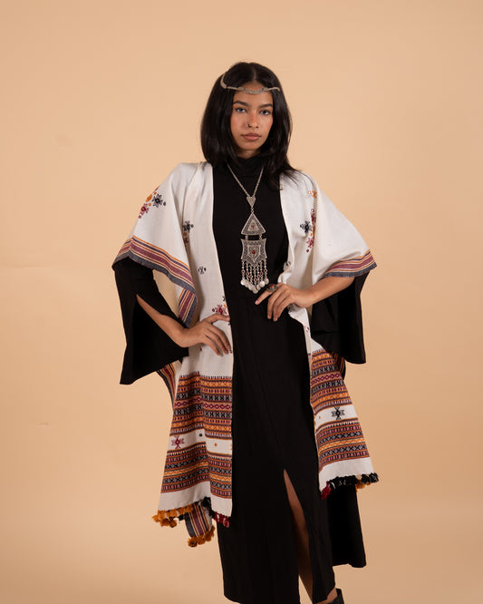 Ishtar Hand-Loomed Cape| Off White
