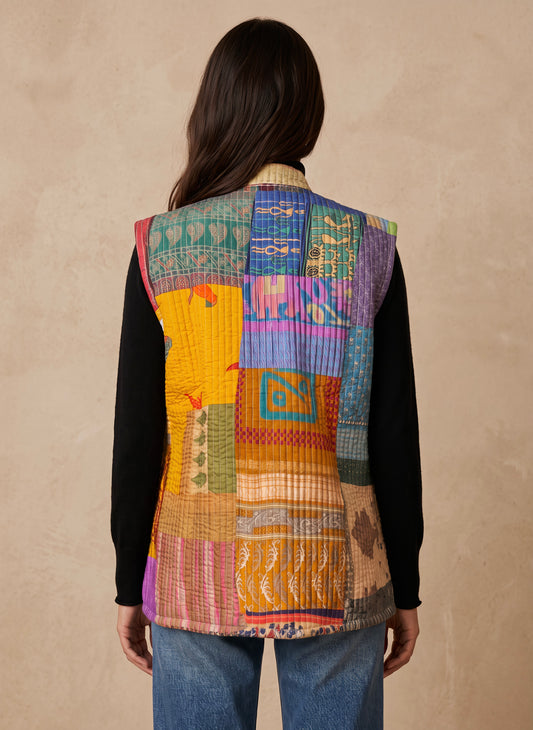 The Reversible Artisan Silk Jacket| Lemon Green Back