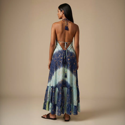 Maya Silk Backless Dress Blue