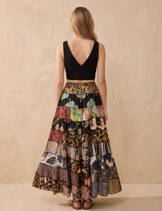 Patchwork Silk Ruffle Skirt| Eden