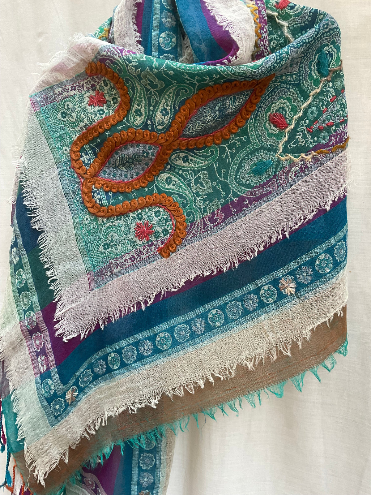Tanvi Artisan 3 Layers Wool Scarf| Blue Green