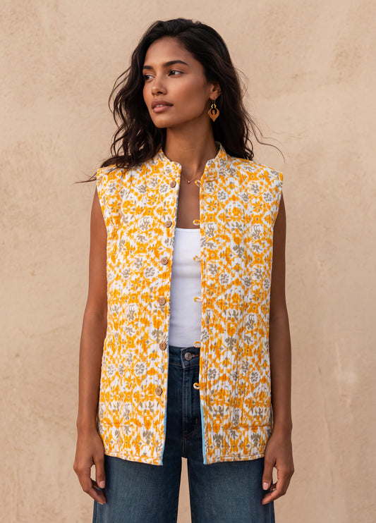 The Reversible Artisan Silk Jacket| Orange Blossom Back