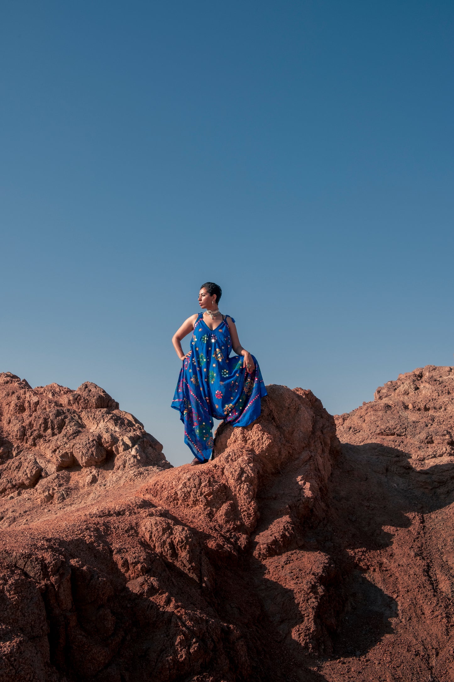 Ahilya Mirror Embroidered Jumpsuit In Royal Blue