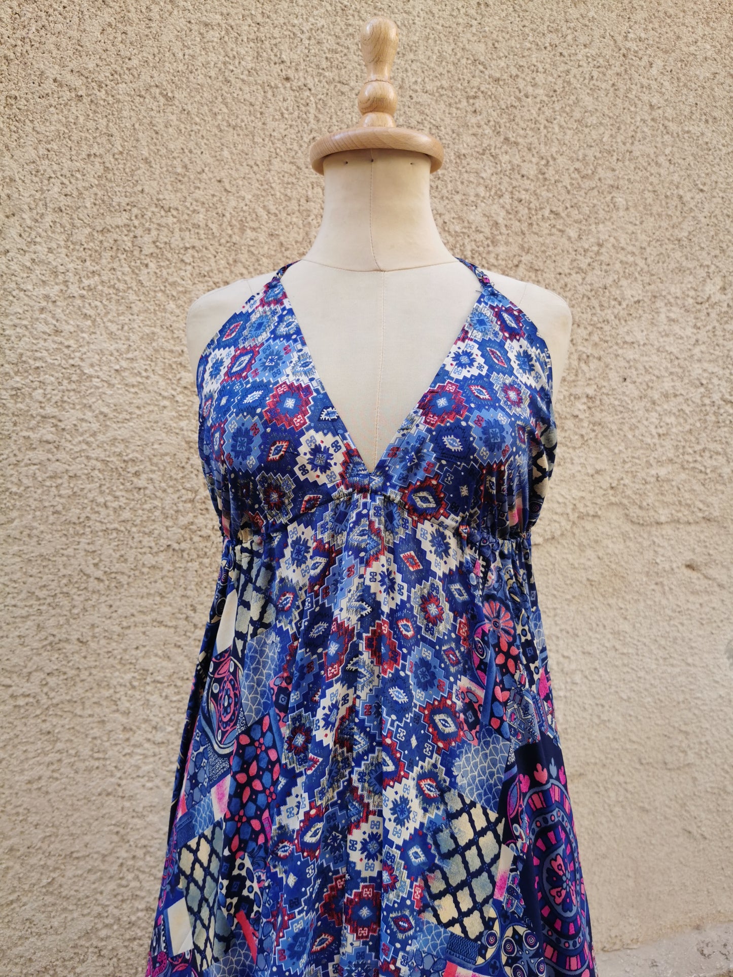 Backless Silk Dress Blue