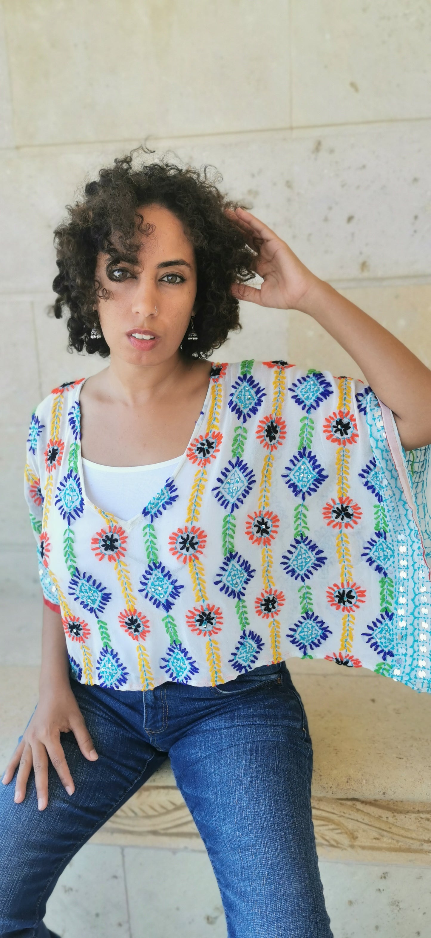 Azmiralda Hand Embroidered Top In White