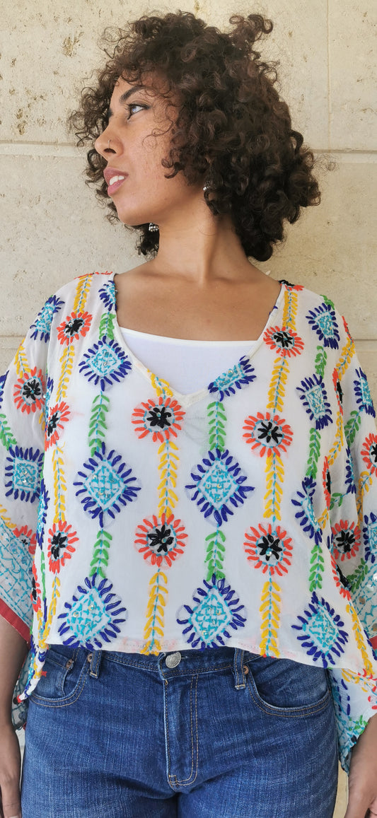 Azmiralda Hand Embroidered Top In White