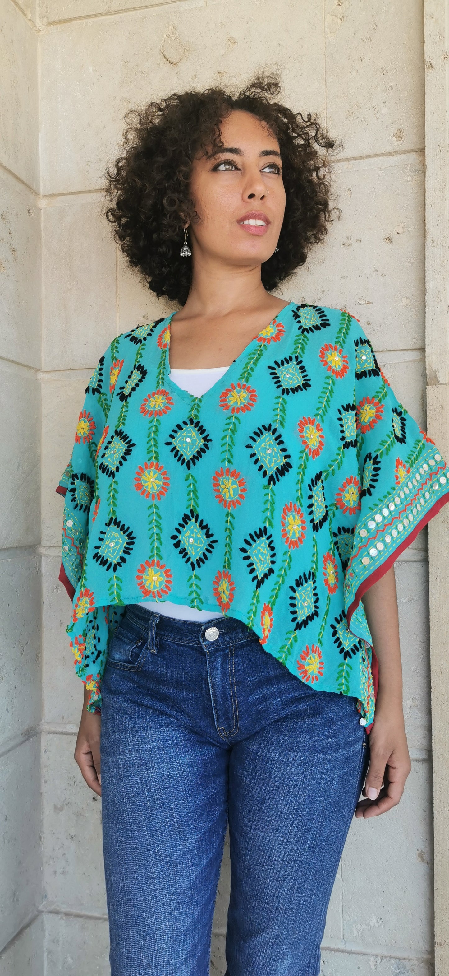 Azmiralda Hand Embroidered Top In Green