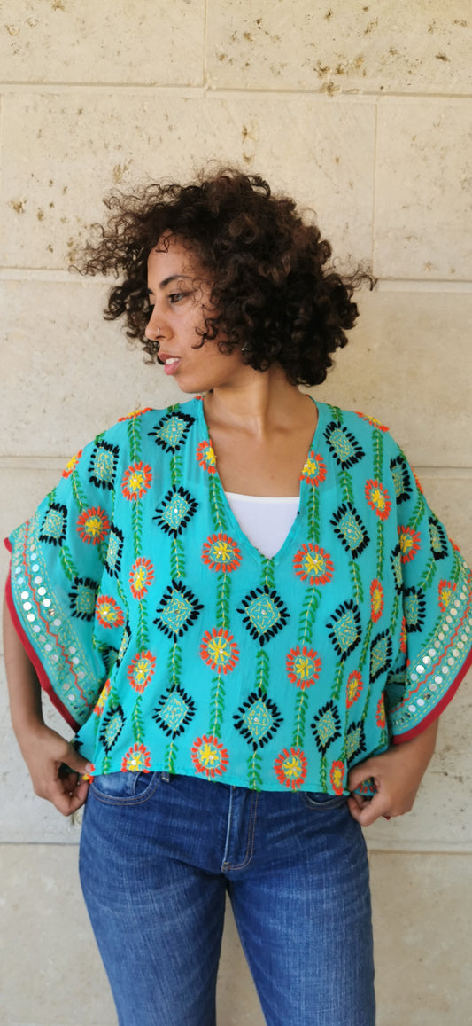 Azmiralda Hand Embroidered Top In Green