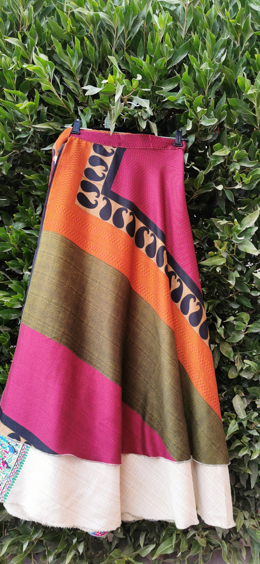 Zoe Silk & Cashmere Double Layers Wrap Skirt