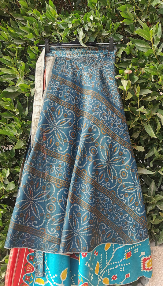 Agus Silk Double Layers Wrap Skirt