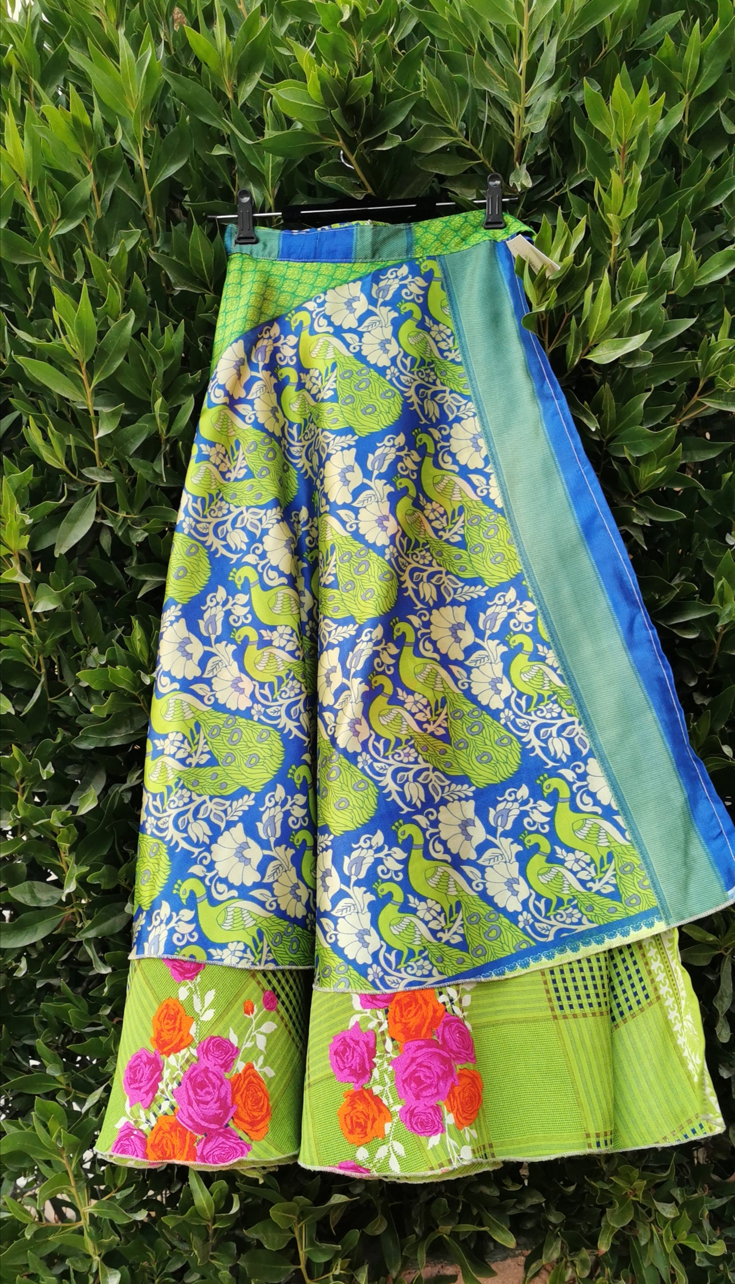 Peacock Silk Double Layers Wrap Skirt