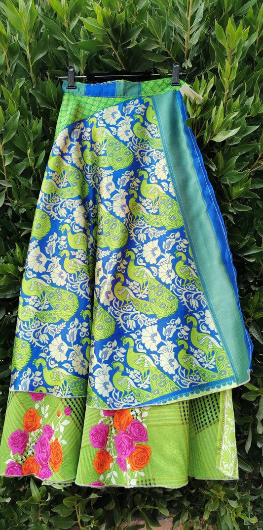Peacock Silk Double Layers Wrap Skirt