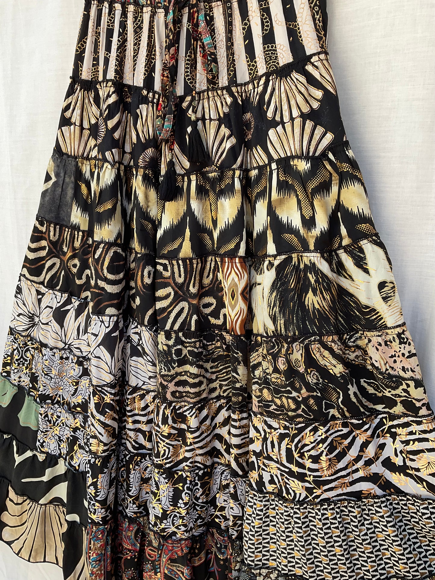 Patchwork Silk Ruffle Skirt| Stripes