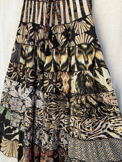 Patchwork Silk Ruffle Skirt| Stripes