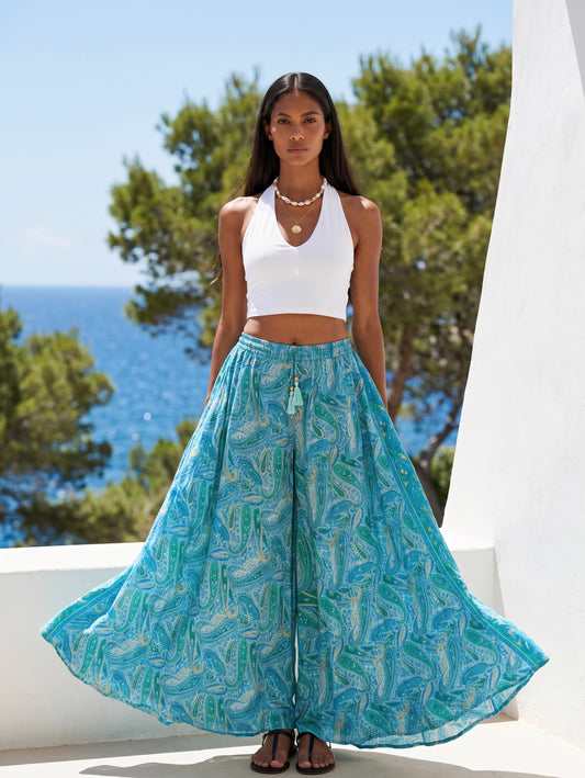 Kira Silk Pants| Turquoise
