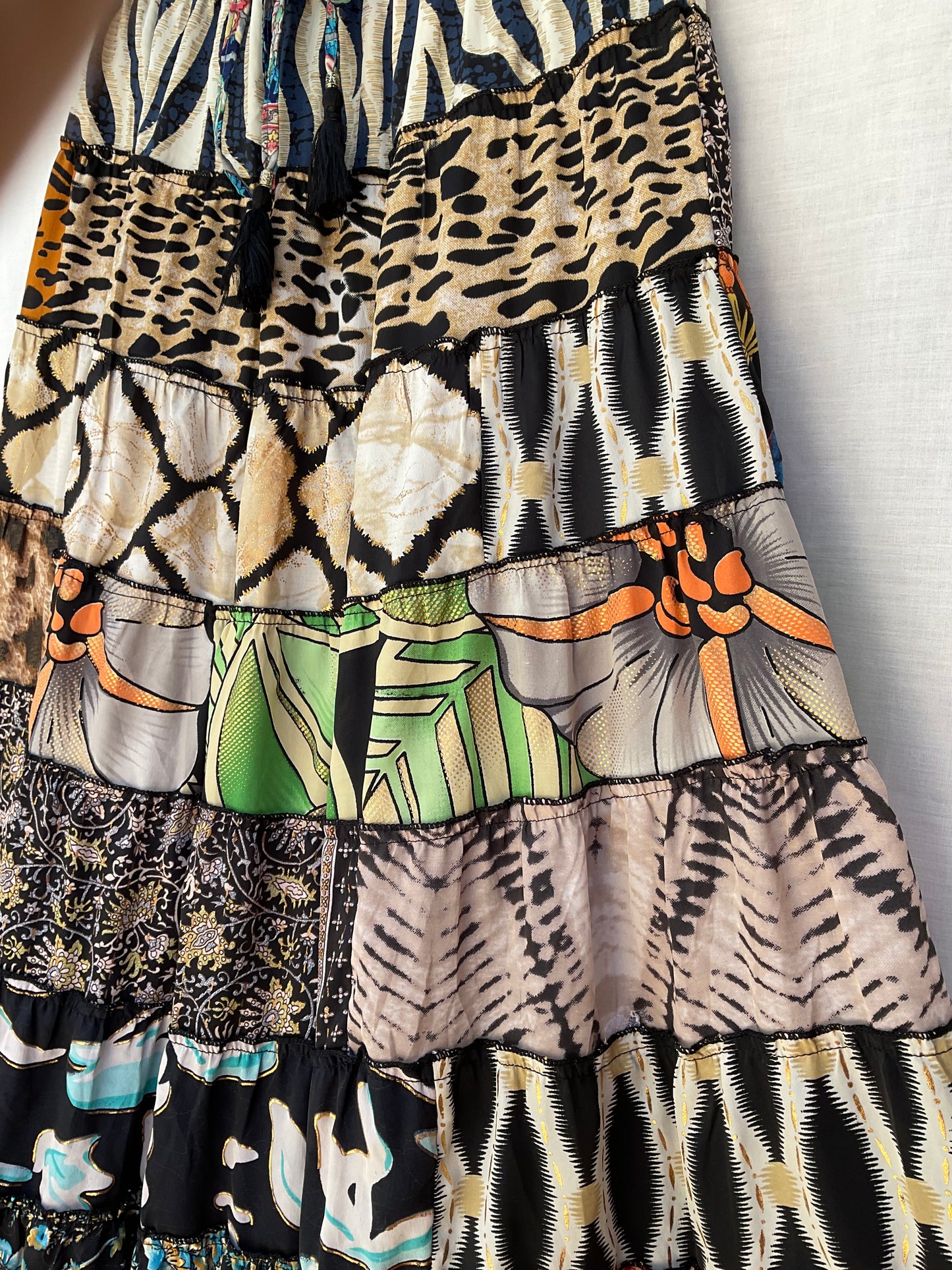 Patchwork Silk Ruffle Skirt| Zepra