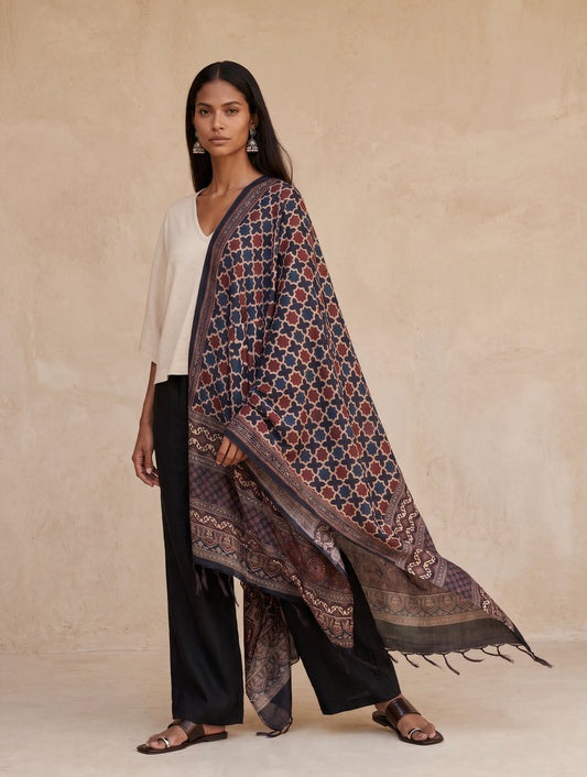 The Ajrakh Silk Scarf| Geometric